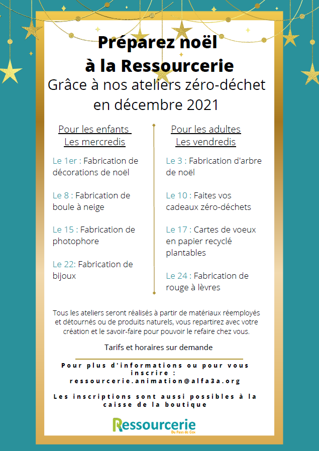 Programme des ateliers de décembre