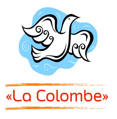 logo de la crèche de Grézieu-la-Varenne : une colombe blanche volant sur fond bleu